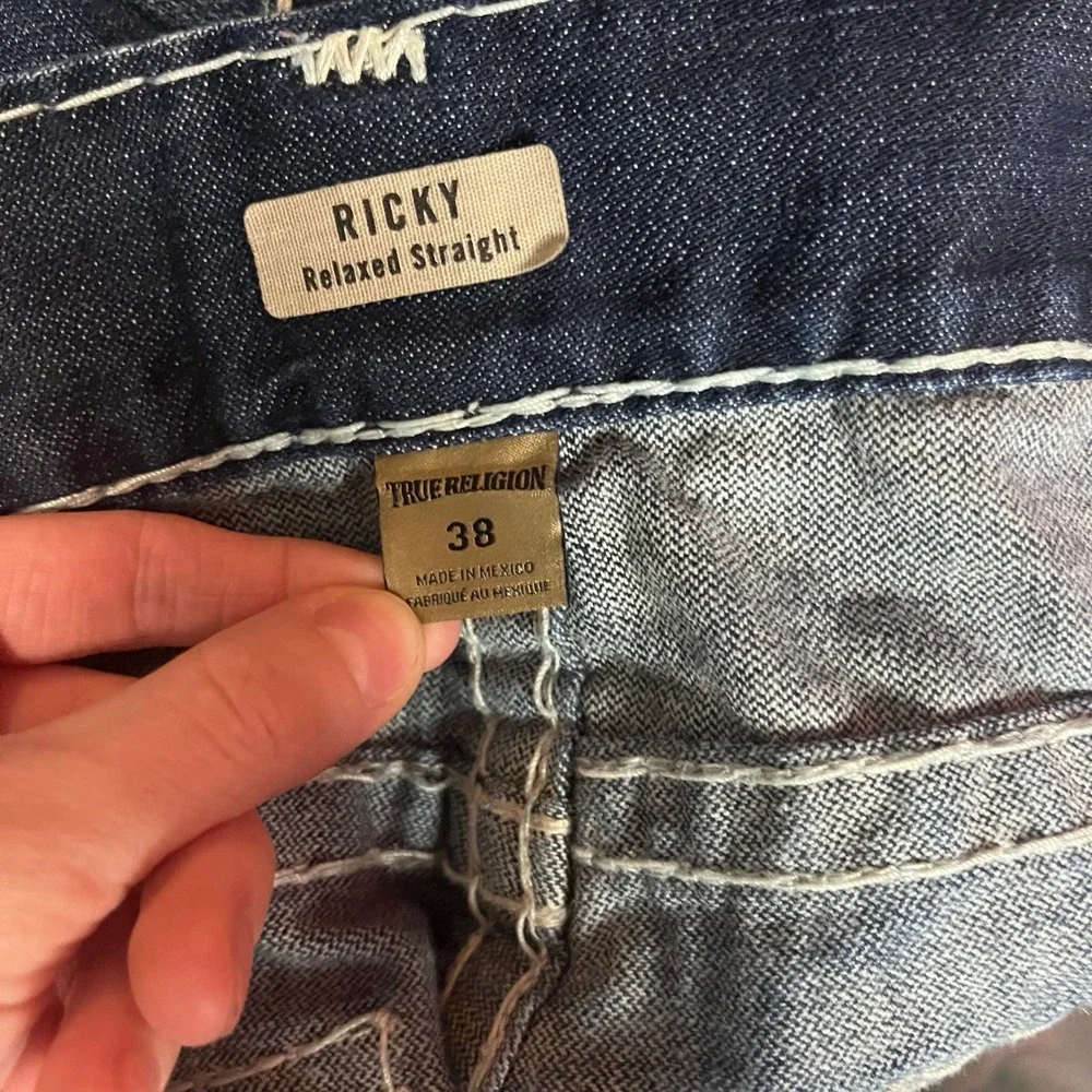 True Religion Ricky Relaxed Straight Baggy Distressed Super T Jeans 38x35 Indigo